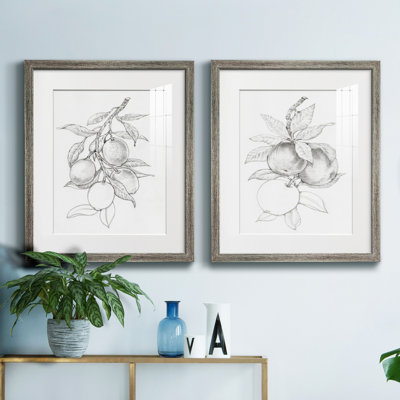 Branche fruitière I - Encadrée sous verre acrylique, ensemble de 2, grande décoration murale pour salon