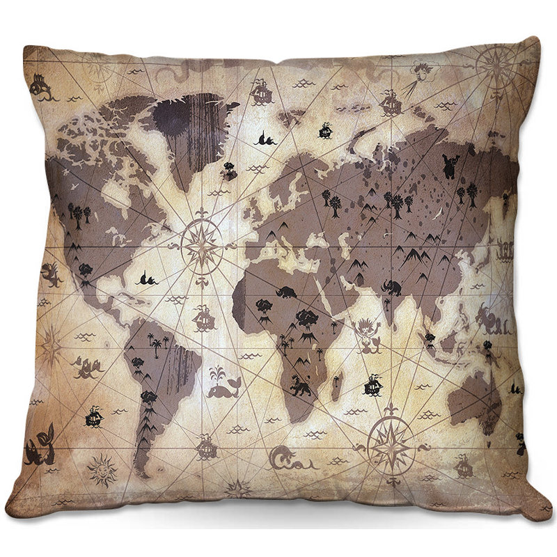 Coussin Whimsical World Map V, H 18 po x l 18 po x P 5 po