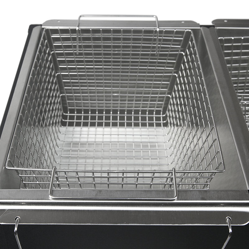 Outdoor Black Steel Dual Burner Propane Deep Fryer with Triple Baskets
