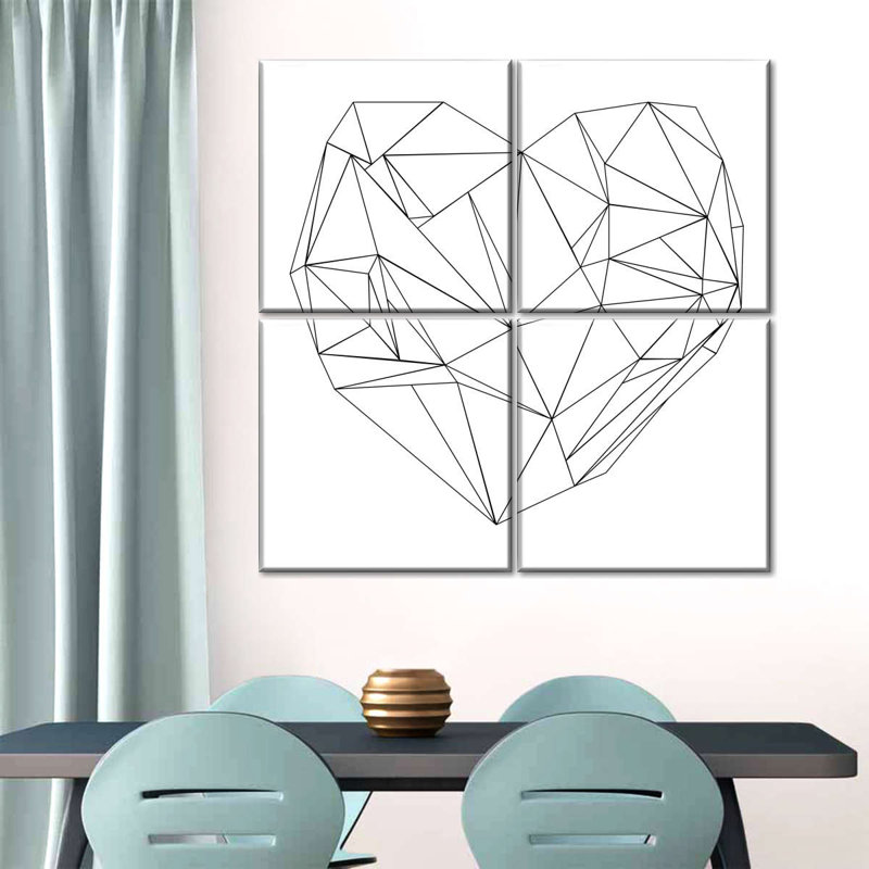 Cœur géométrique sur 4 pièces, H 38 po x l 38 po x P 1 po