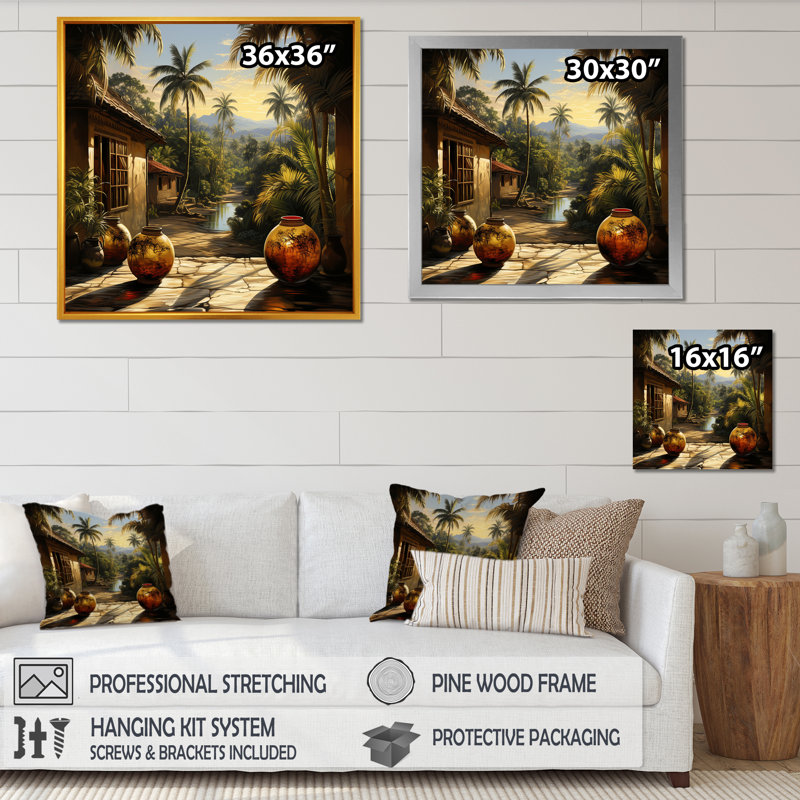 Oasis tropicale, art mural, Cadre photo argenté, H 30 po x l 30 po x P 1,5 po