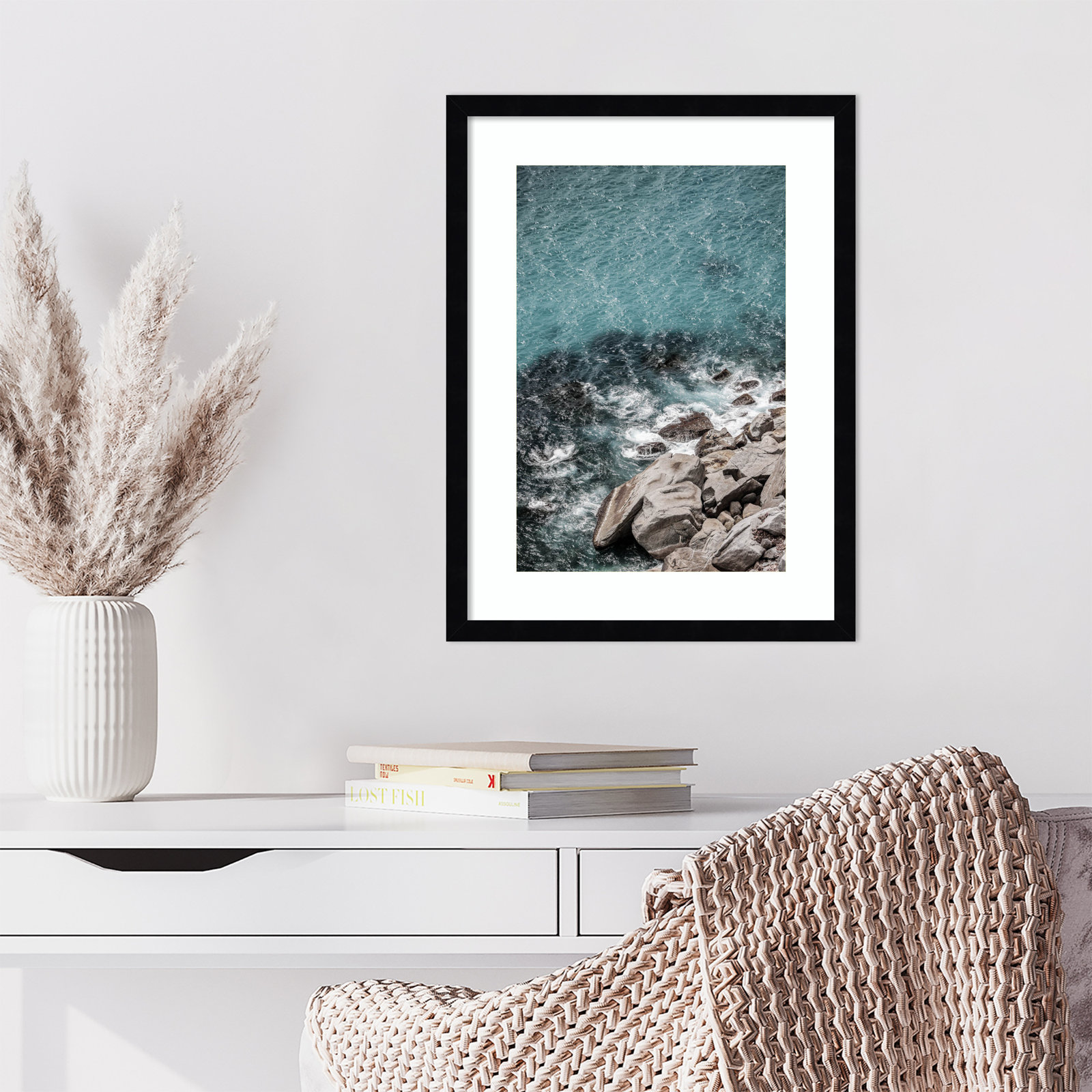 Pacetti "Aqua Sea Shores" Print, 21" H x 16" W, Black