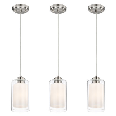     Mini-luminaire suspendu en verre clair et abat-jour en verre blanc à 1 lumière Niyon