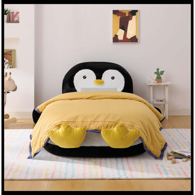 Chaise de lit simple en fausse fourrure de forme pingouin avec rembourrage en éponge pour chambre d'enfant