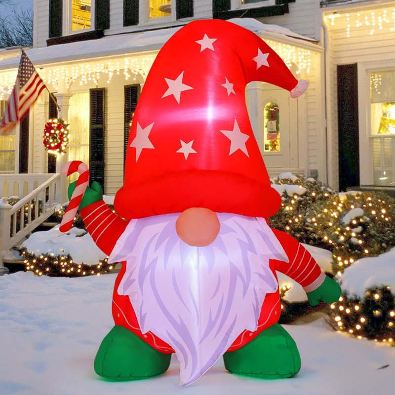 4FT Inflatable Christmas Gnome with Built-in LED Lights for Indoor Outdoor Yard Holiday Decor