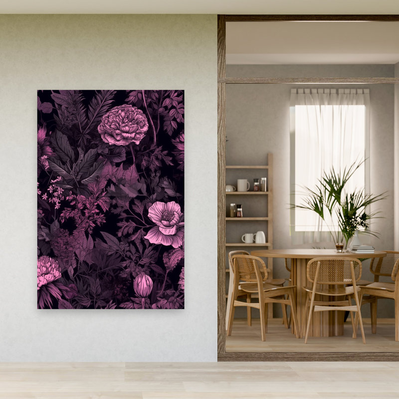 «Midnight Botanical Bloom», art mural rétro, forêt abstraite, nature, H 60 po x l 40 po