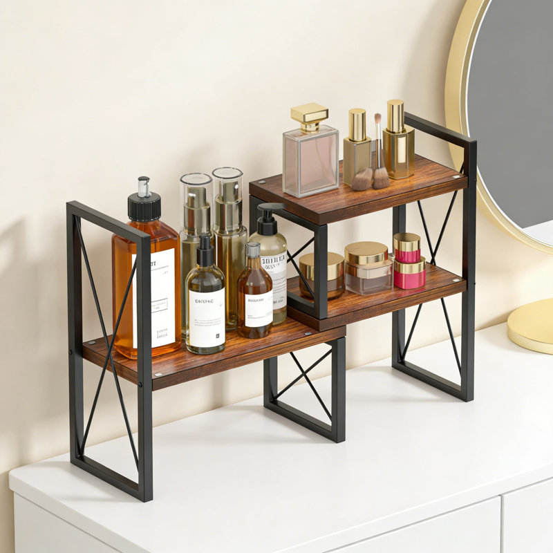 Organisateur de tablette de bureau réglable, tablette de bureau extensible en bois et en métal pour l'organisation de bureau, le rangement de bureau à domicile et la décoration de comptoir