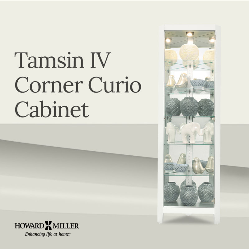 Tamsin Solid Wood Lighted Curio Cabinet, Gloss White