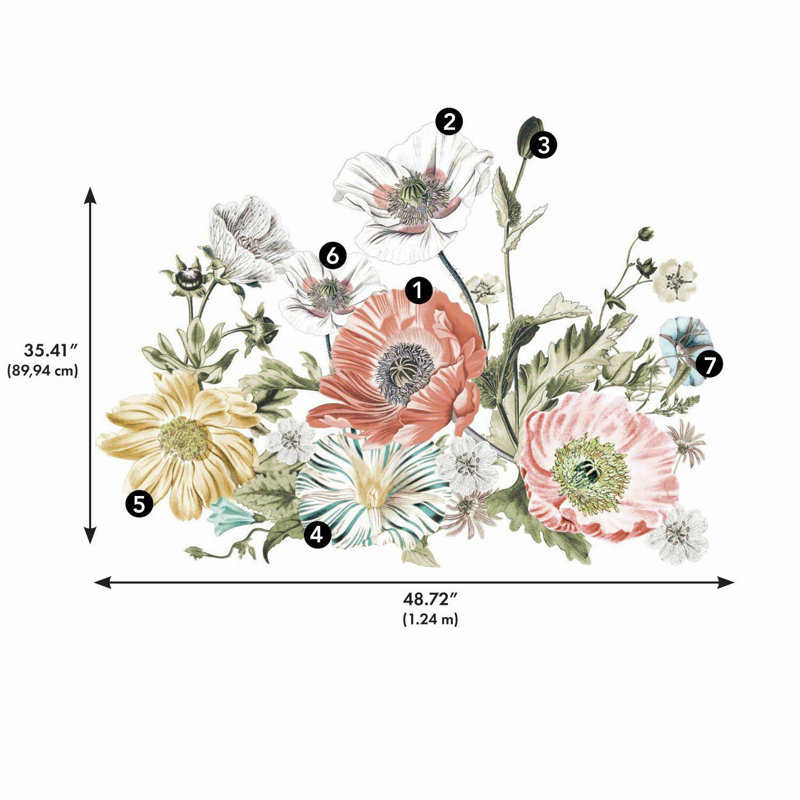 Adhésif décoratif rétro coquelicot floral