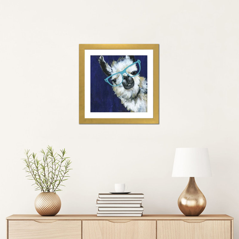 Gentleman Llama - reproduction d'art, H 16 po x l 16 po x p 1 po, Papier encadré doré, Blanc