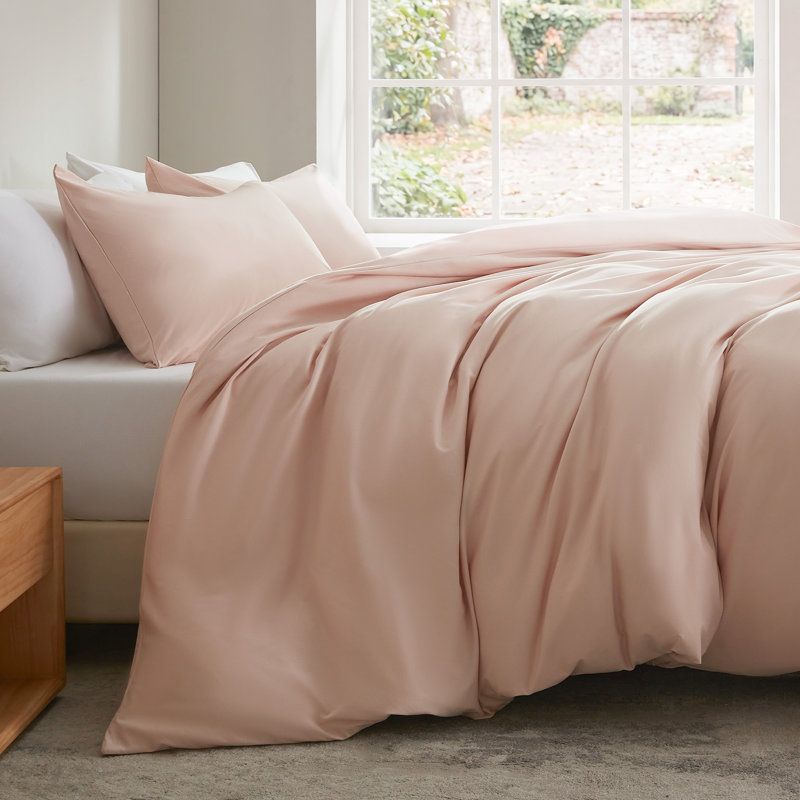 Ensemble de housse de couette réversible en jersey de coton toutes saisons, Lit simple, Rosé