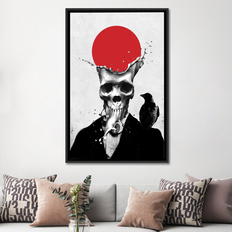 « splash crâne » par ali gulec, impression sur toile tendue, H 26 po x l 18 po x P 1,5 po, Toile encadrée noire, Pas de tapis