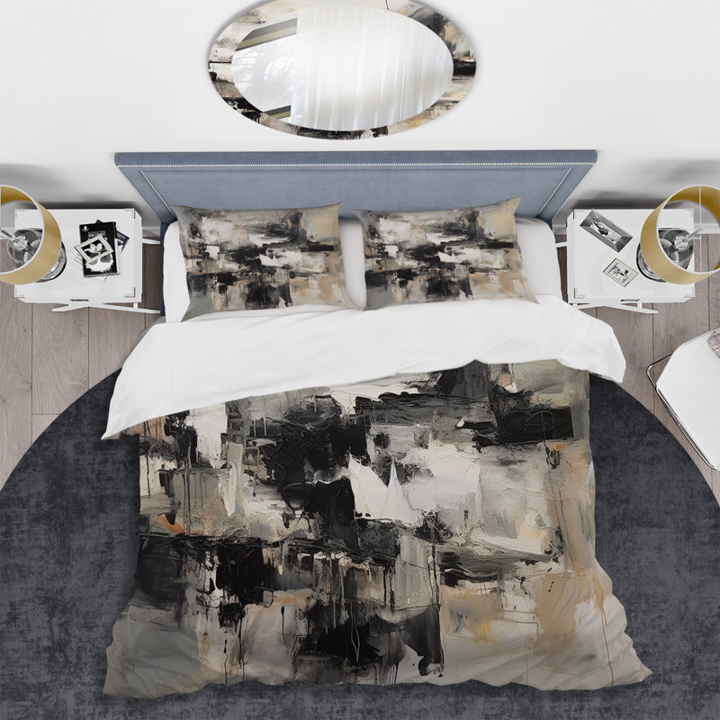 Grey Black Inner Worlds Of Marble II - Abstract Duvet Cover Set - Microfiber Polyester, Twin Duvet Cover + 2 Standard Shams