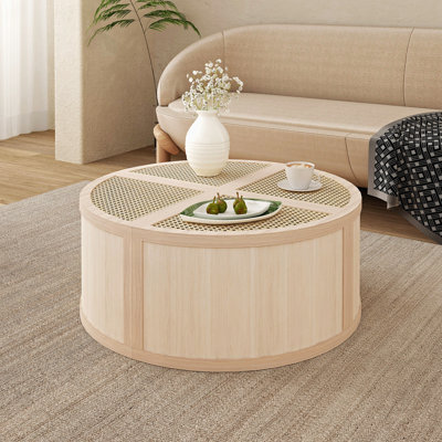 Round To Square Block Modular Coffee Table Light Natural Rattan With Storage 4 Piece