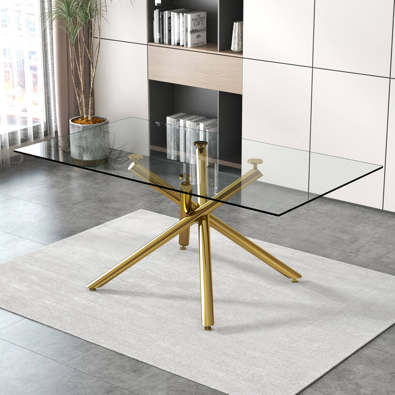 Arieyana Tempered Glass Dining Table, 70.9" L x 39.4" W, Brushed Gold