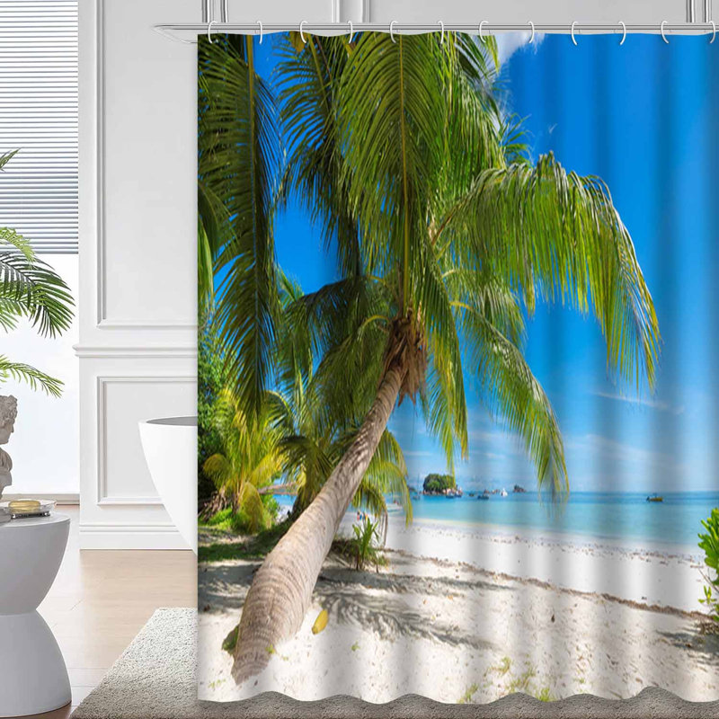 Magnifique plage, île, cocotier, Afrique, nuage bleu, côte, vacances, avec 12 crochets, L 72 po x l 84 po