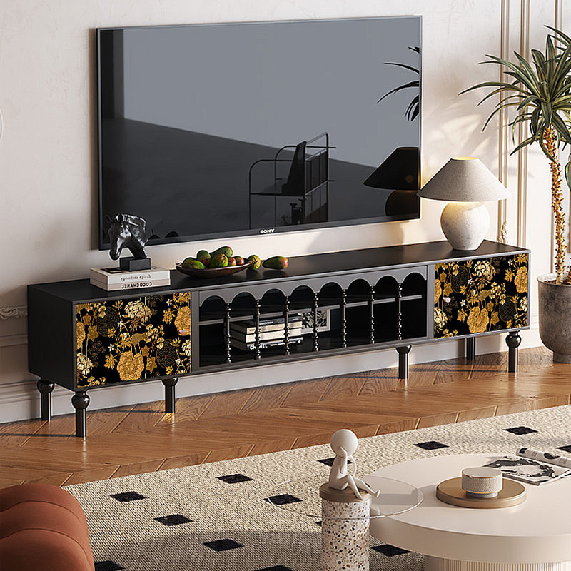 Meuble télé avec rangement peint français rétro, H 21,26 po x P 15,75 po x l 86,61 po, Noir