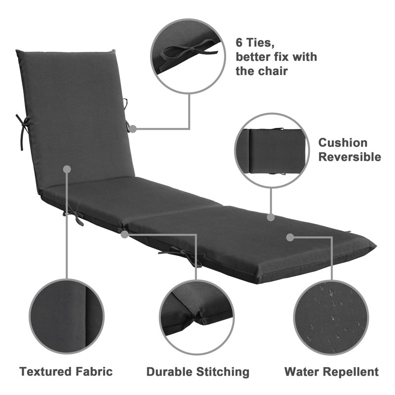 Indoor/Outdoor Patio Chaise Lounge Cushion, Gray