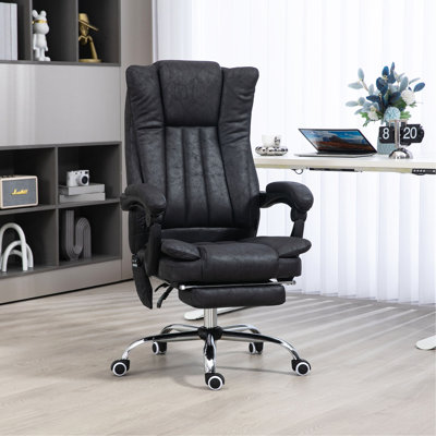 Chaise de bureau en microfibre Vinsetto, chaise d'ordinateur à haut dossier avec massage à 6 points, chaleur, hauteur réglable et repose-pieds rétractable