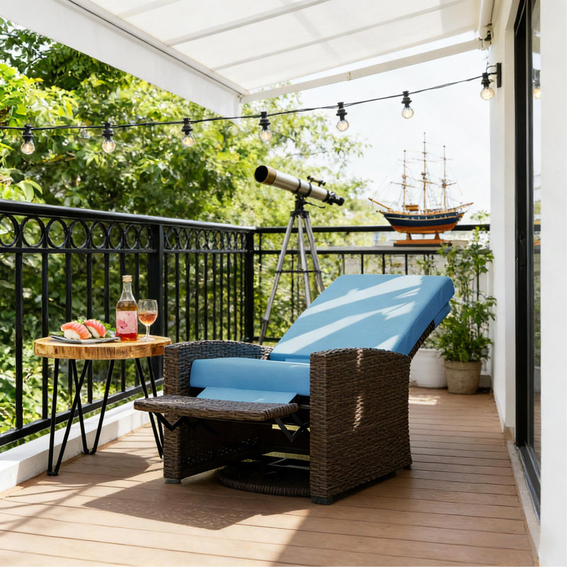 Chaise d'extérieur, Fauteuil inclinable pivotant d'extérieur, Bleu très foncé, Brun