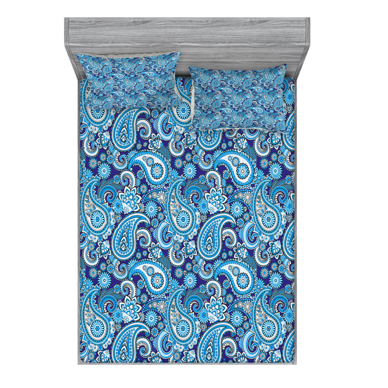Microfiber Floral Sheet Set, Full, Paisley 1