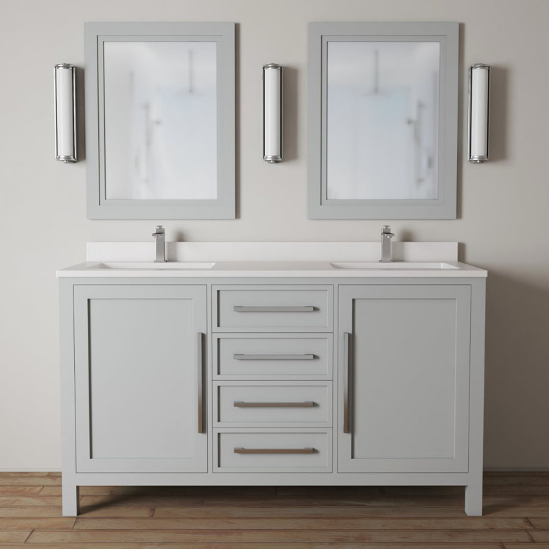 Zakare 63'' Double Bathroom Vanity with Quartz Top with Mirror, Gray