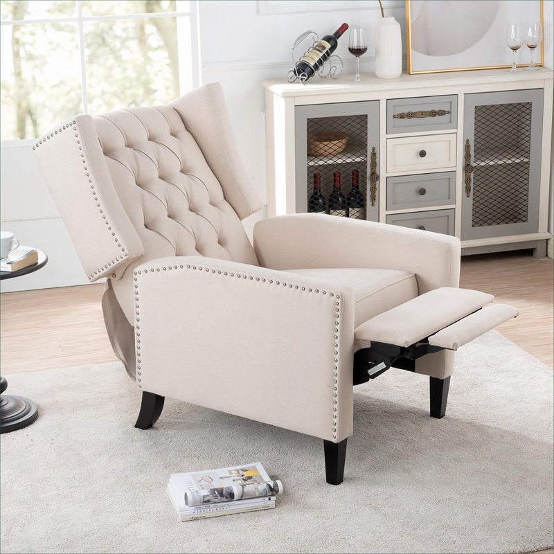  Fauteuil inclinable à oreilles manuel en tissu, siège d'appoint compact de 27,16 pouces de large à finition beige