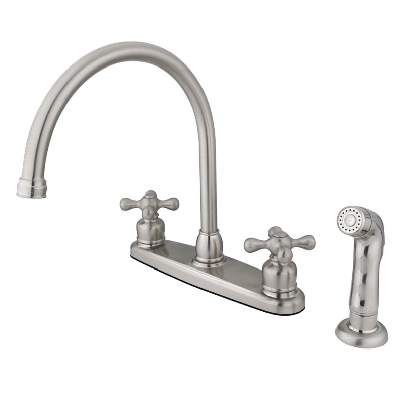 Kingston Brass Vintage Two-Handle 4-Hole 8" Centerset Kitchen Faucet with Side Sprayer, Brushed Nickel