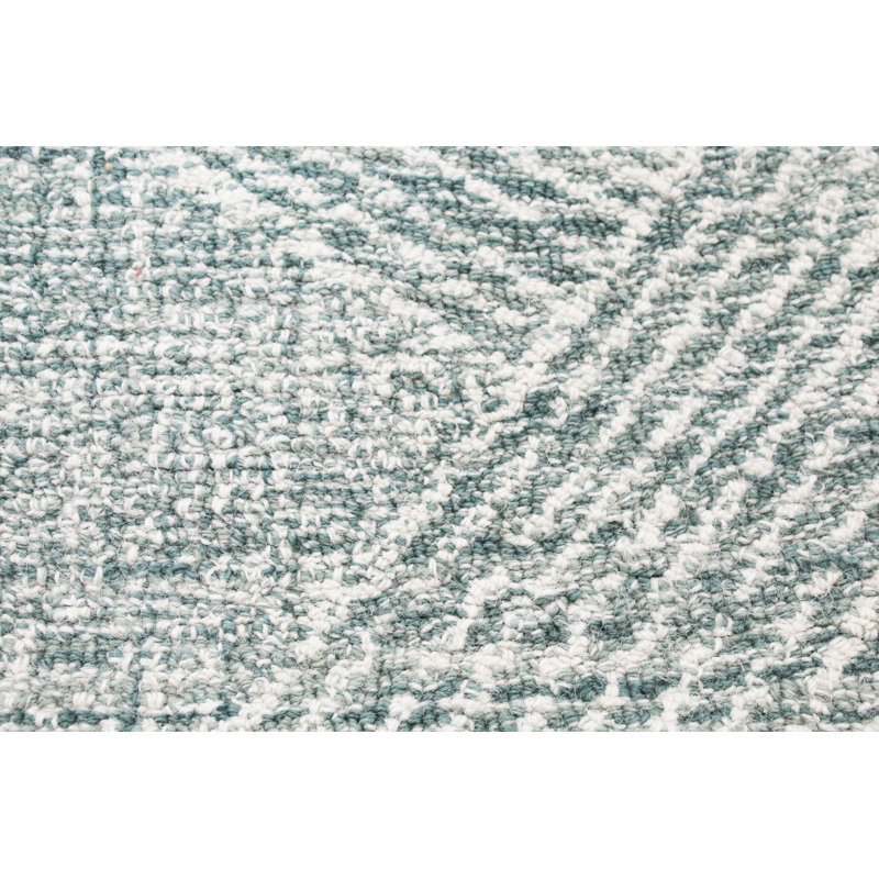 Aldonna Abstract Handmade Tufted Wool Teal Area Rug, Rectangle 3'6" x 5'6"