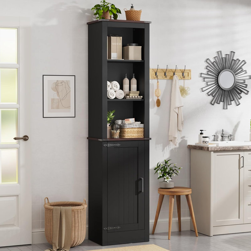 71" Tall Bathroom Cabinet, Farmhouse Storage Cabinet With Adjustable Shelves, Narrow Linen Cabinet For Bathroom, Laundry, And, Living Room, Black