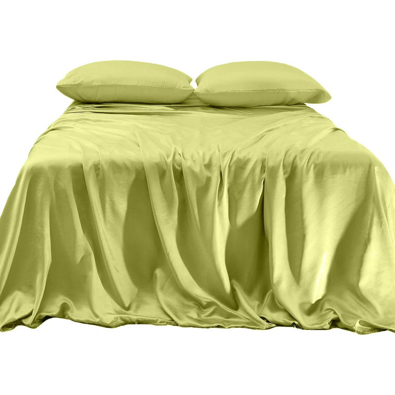 Elegant Comfort Luxurious 4-Piece Silky Satin Sheet Set, Skin And Hair Friendly, Wrinkle, Fade, Stain Resistant With Deep Pockets Fitted Sheet, Cooling Soft Satin Sheet Set