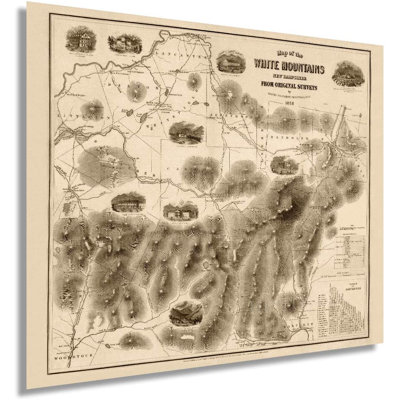 1858 White Mountains New Hampshire Map Poster Wall Art on Paper