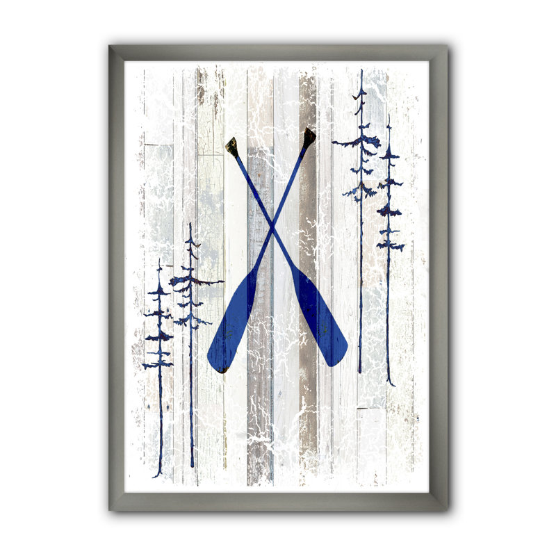 «The Blue Moose - Oars», reproduction d'art graphique sur toile, H 46 po x l 36 po x P 1,5 po, Cadre argenté