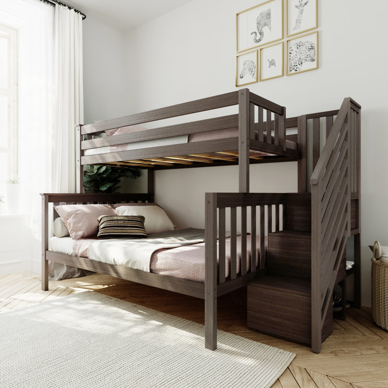  Bolles Solid Wood Standard Bunk Bed with Staircase, Clay, Twin over Full
