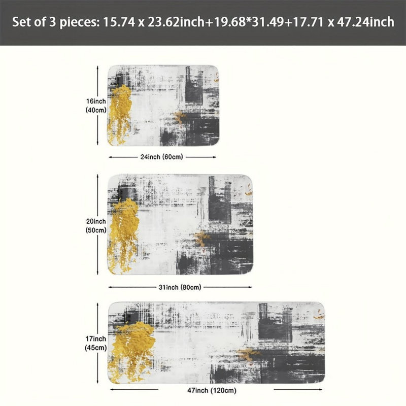 Tapis de cuisine 3 pièces Grey Gold Abstract Art