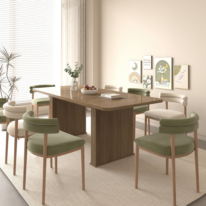 Simple et élégante table de salle à manger extensible en bois vieilli de 160 à 200 cm pour 6 à 10 personnes, brun beige avec double panneau de particules robuste à piédestal + table moderne pour personnes, piédestal, conception de cuisine