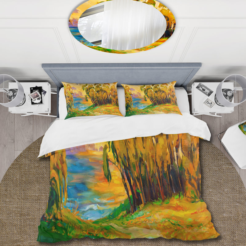 Ensemble de housse de couette Green Trees By The Riverside pendant Evening Glow - Traditional