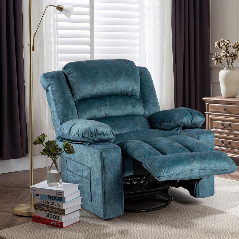 Fauteuil inclinable et pivotant en velours de 39,8 po de largeur, Velours bleu