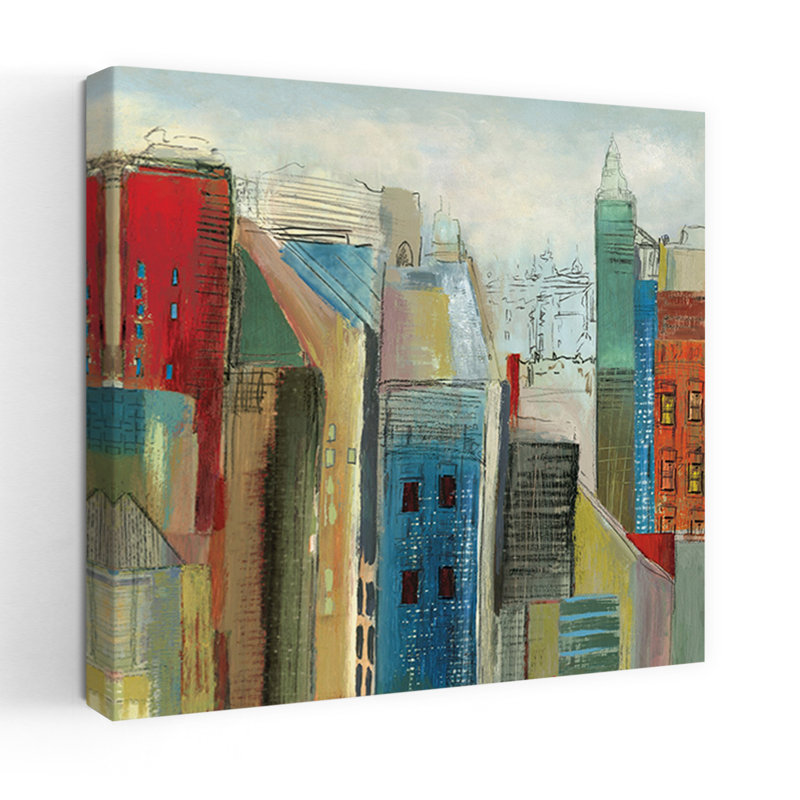 Sunlight City II - art abstrait abstrait et urbain, H 18 po x l 18 po
