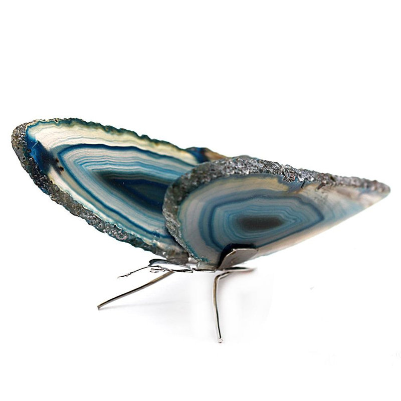 Desriee Agate Slice Butterfly Figurine, Teal