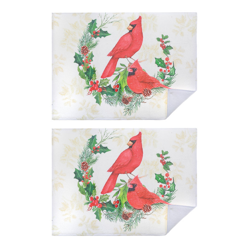 Microfibre Drying Mat (Cardinals Perched On Wreath) - Set Of 2
