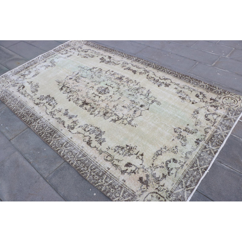 Grand tapis Oushak turc rétro de style boho chic pour le salon - Tapis vert Anatolian