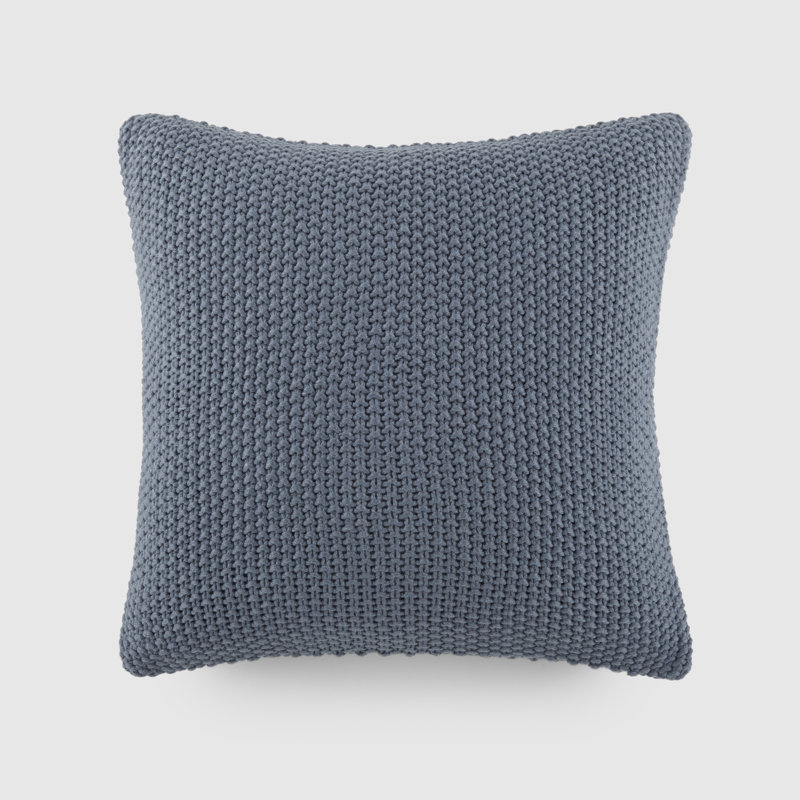 Blue Cotton Knit Square Throw Pillow
