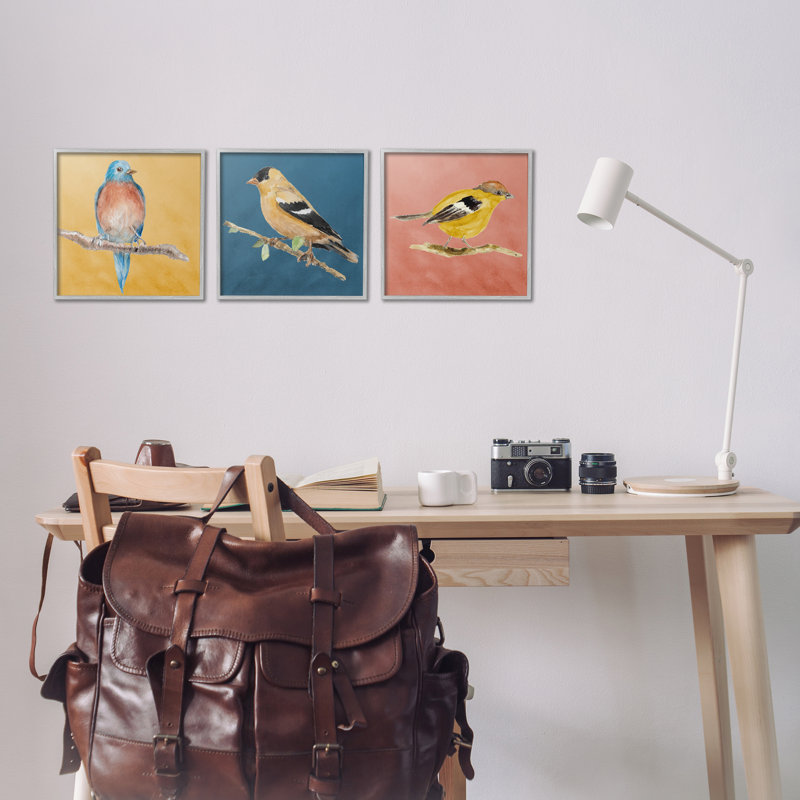 «Brilliant Birds on Branches», ensemble de 3 giclées par Lanie Loreth, Gris, H 12 po x l 12 po