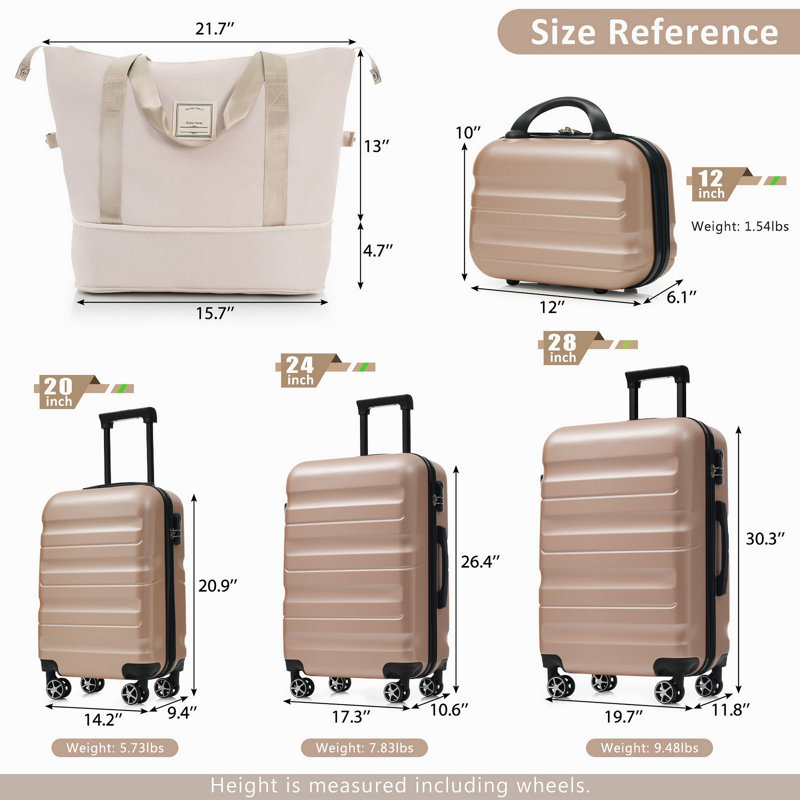 Ensemble de valises Hardshell en ABS - Valises légères et durables avec deux roues pivotantes, tailles de bagage à main et pour bagages