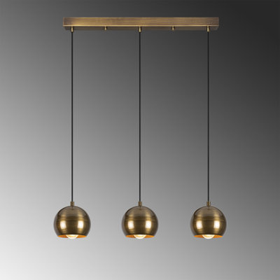 Vintage Scandinavian Chandelier, Adjustable Height, 43.3 x 5.9 inches | Metal Body, 43.7 inches Tall | 3 x E27 Max 40W Sockets | Elegant Glam Lighting for Living Room, Dining Room, and Entryways | IP20 Rated