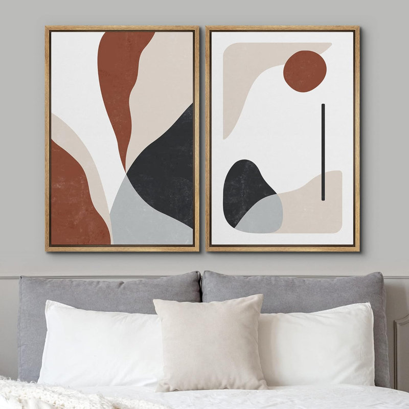 Reproduction de motifs abstraits et calmes sur toile Mid-Century, Cadre naturel flottant, H 36 po x l 48 po x P 1,5 po