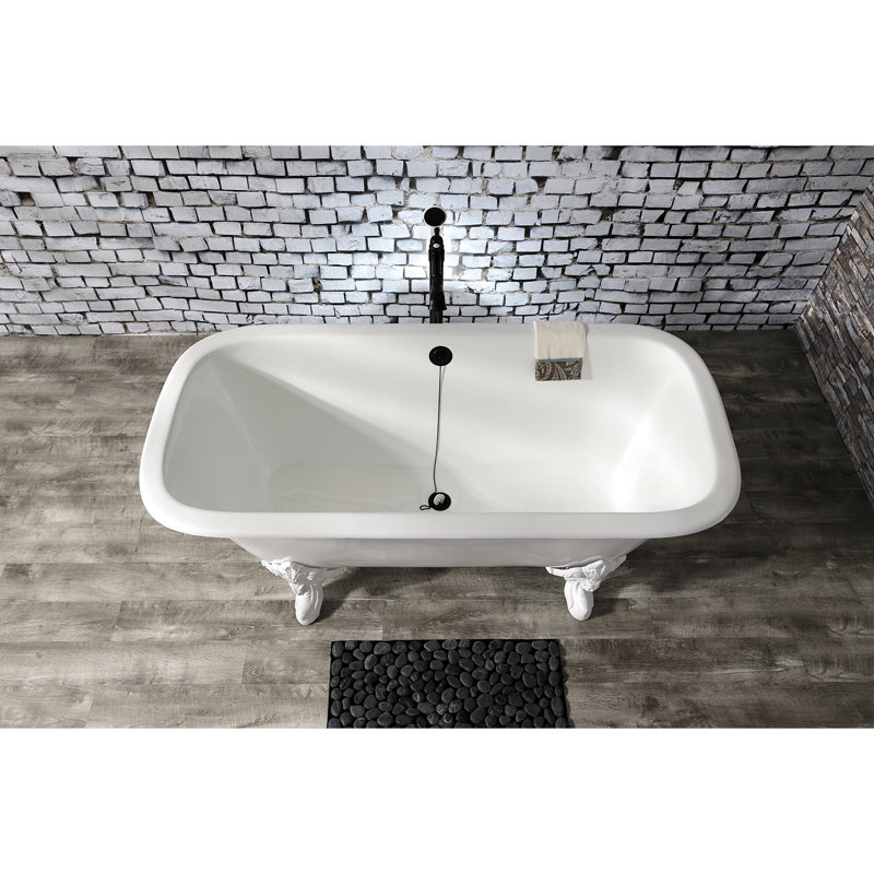 Kingston Brass Aqua Eden 67-Inch Cast Iron Rectangular Double Ended Clawfoot Tub (No Faucet Drillings), White
