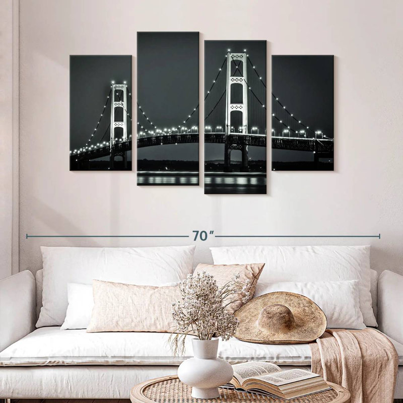 Lilie Evening At Mackinac Bridge, 32" H x 52" W