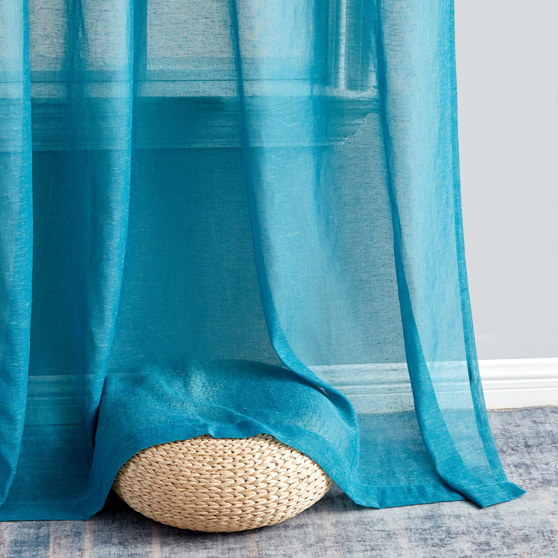 Linen Semi-Sheer Grommet Curtain Panels, 54" W x 84" L, Teal Blue